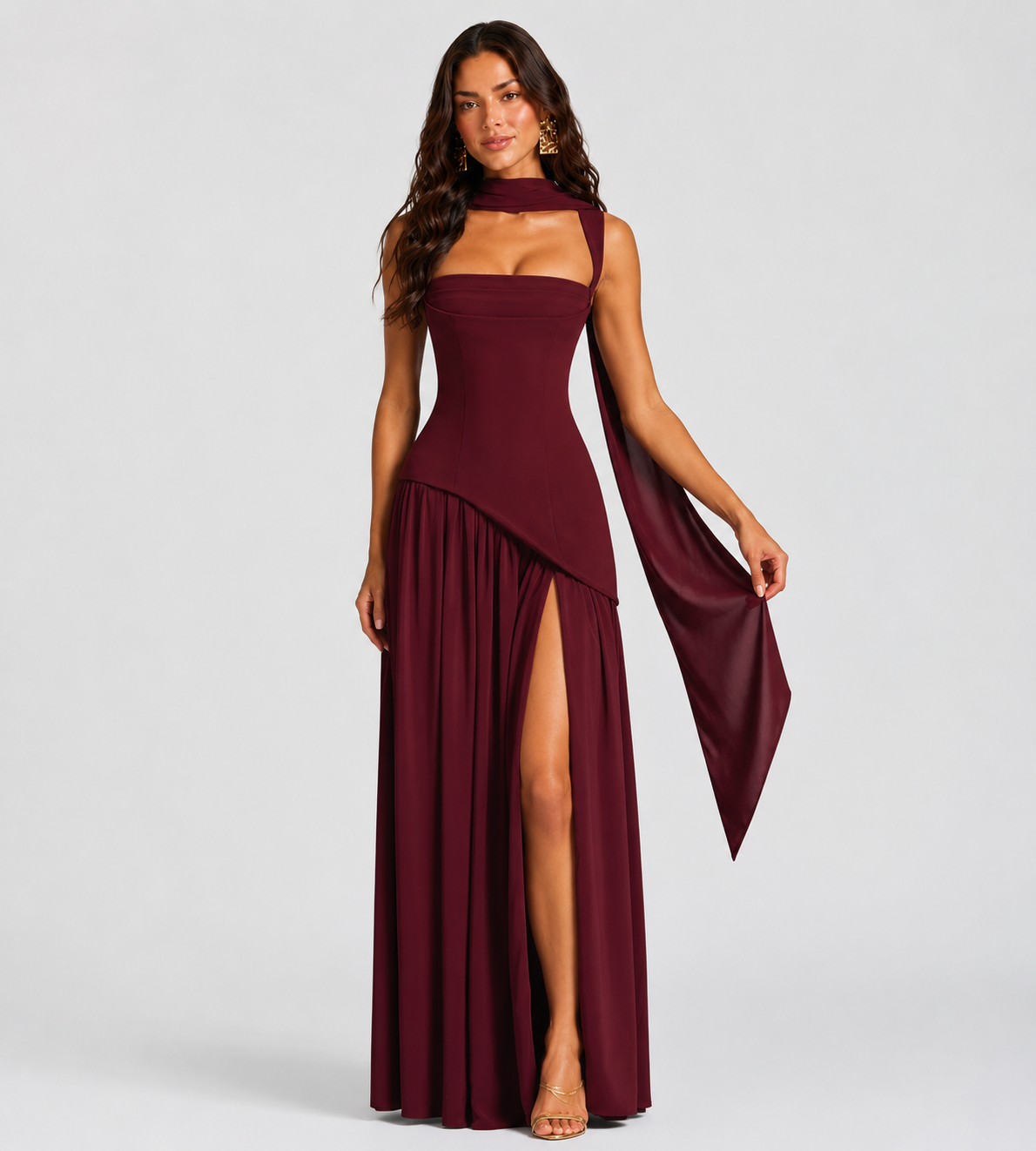 Draped Slit Maxi Dress