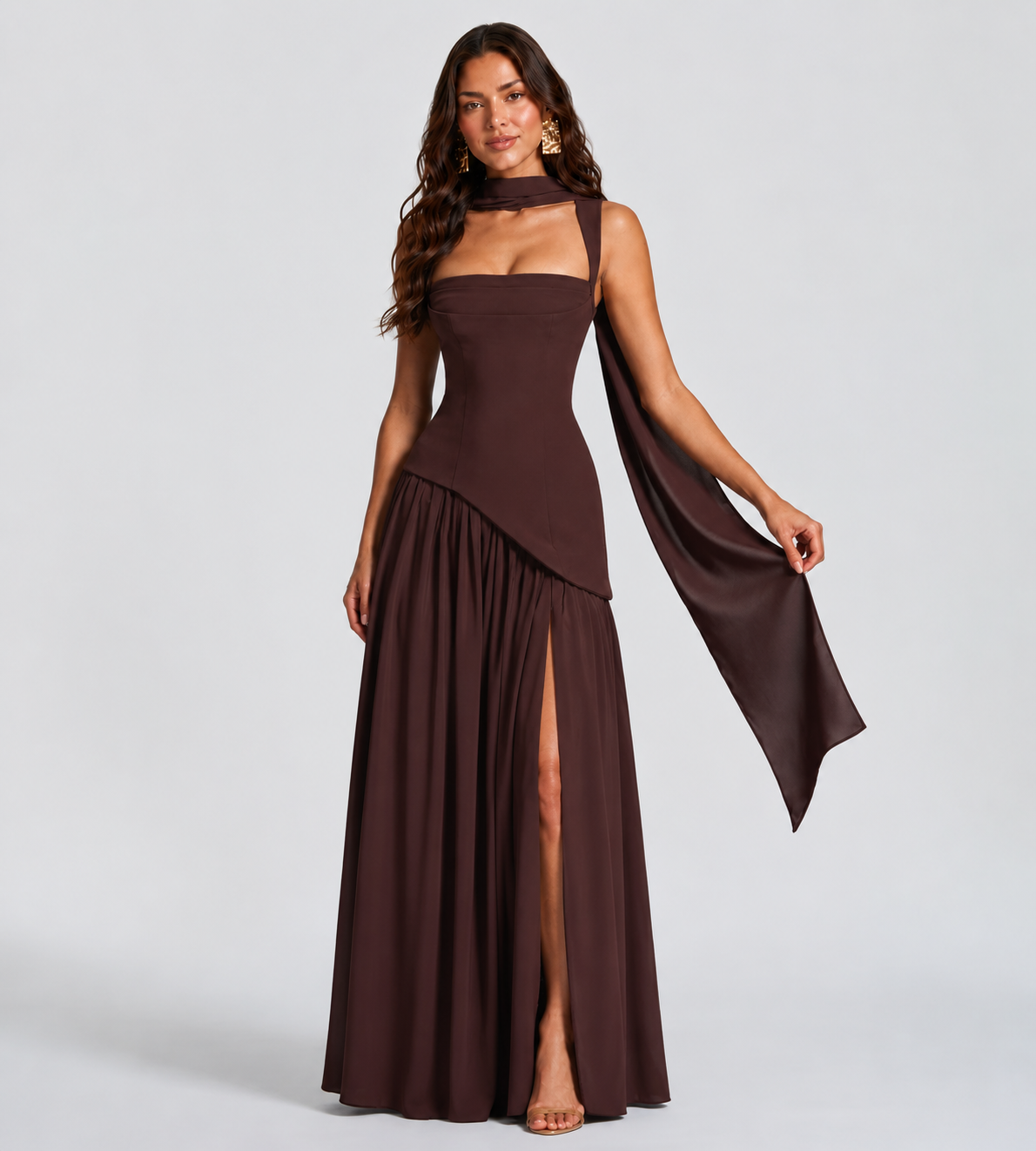 Draped Slit Maxi Dress