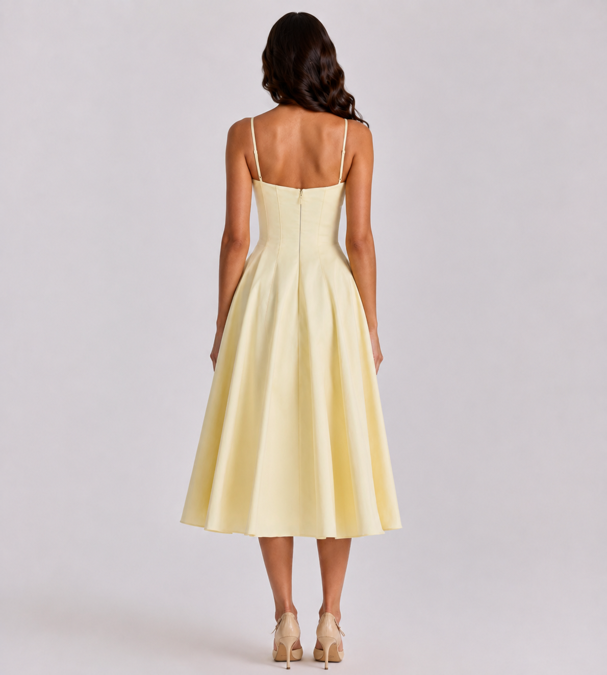Lemon Pleated Midi Dress, XL