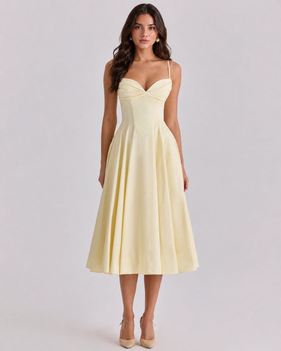 Lemon Pleated Midi Dress