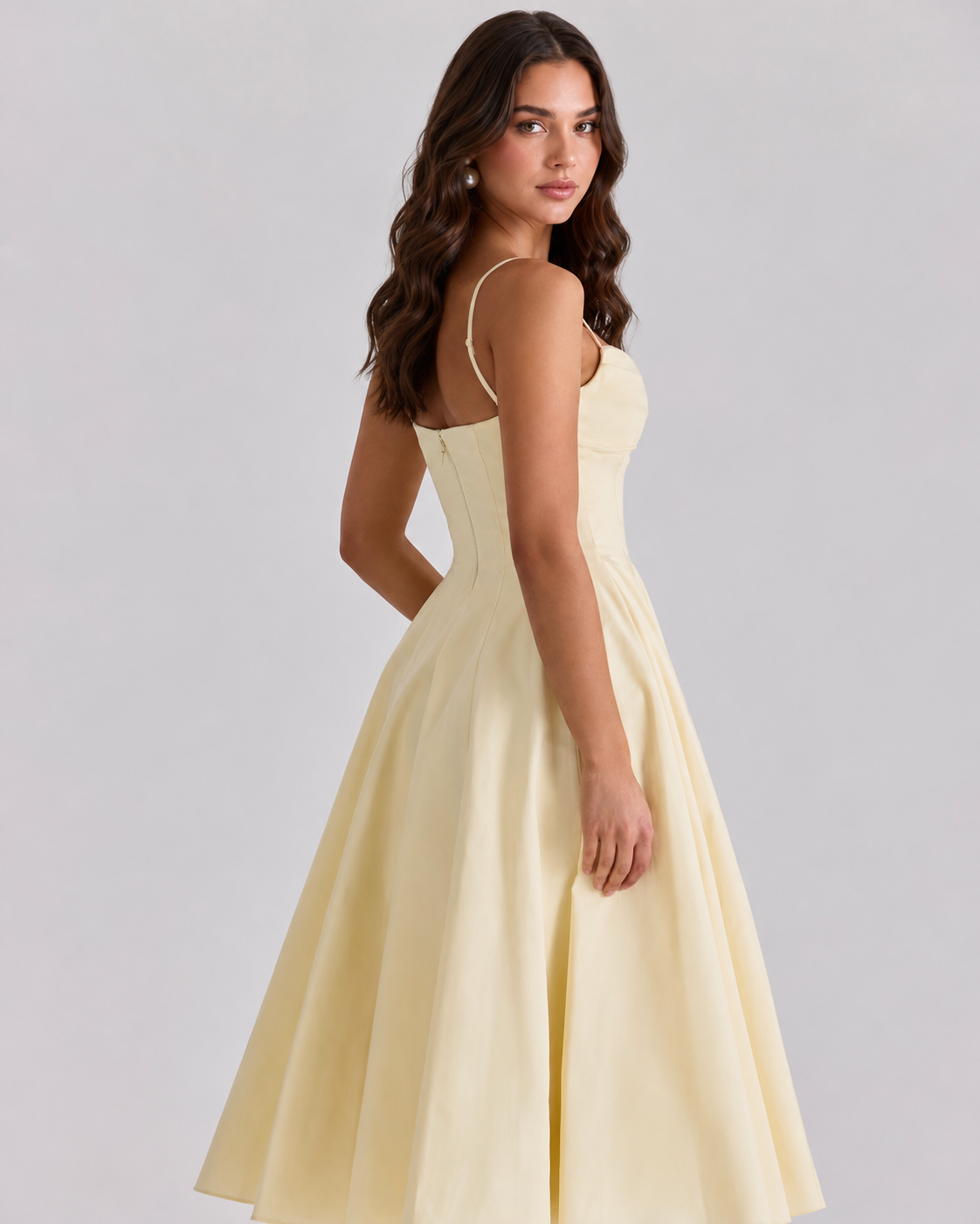 Lemon Pleated Midi Dress