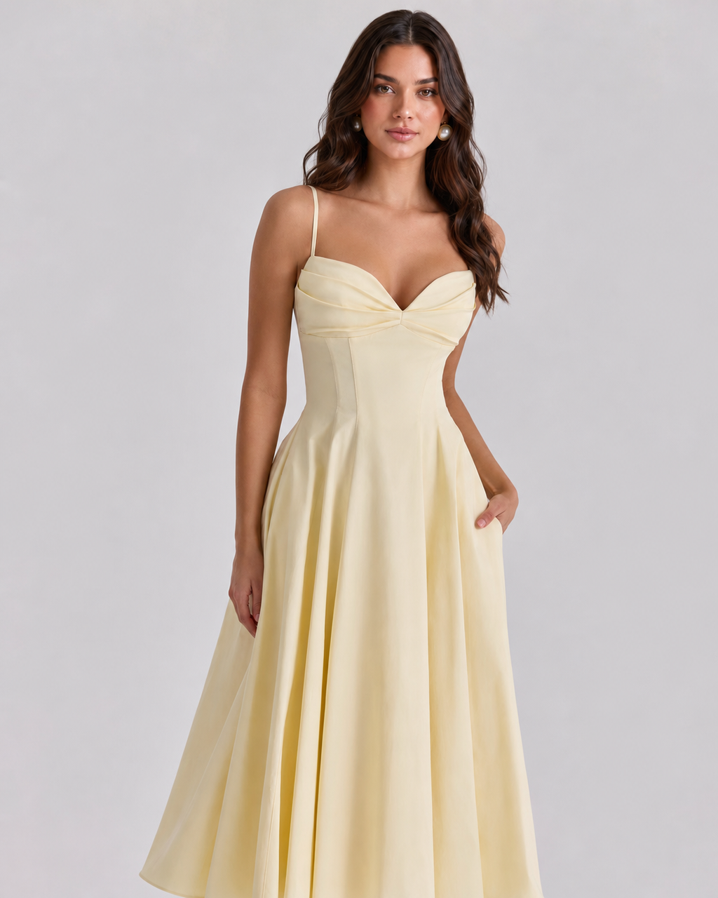 Lemon Pleated Midi Dress