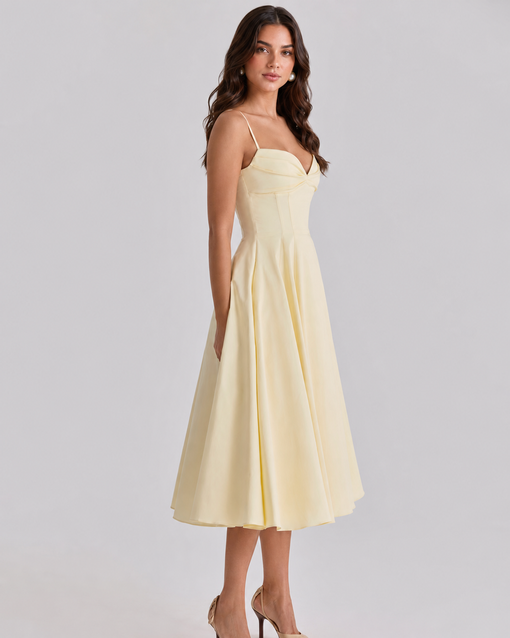 Lemon Pleated Midi Dress