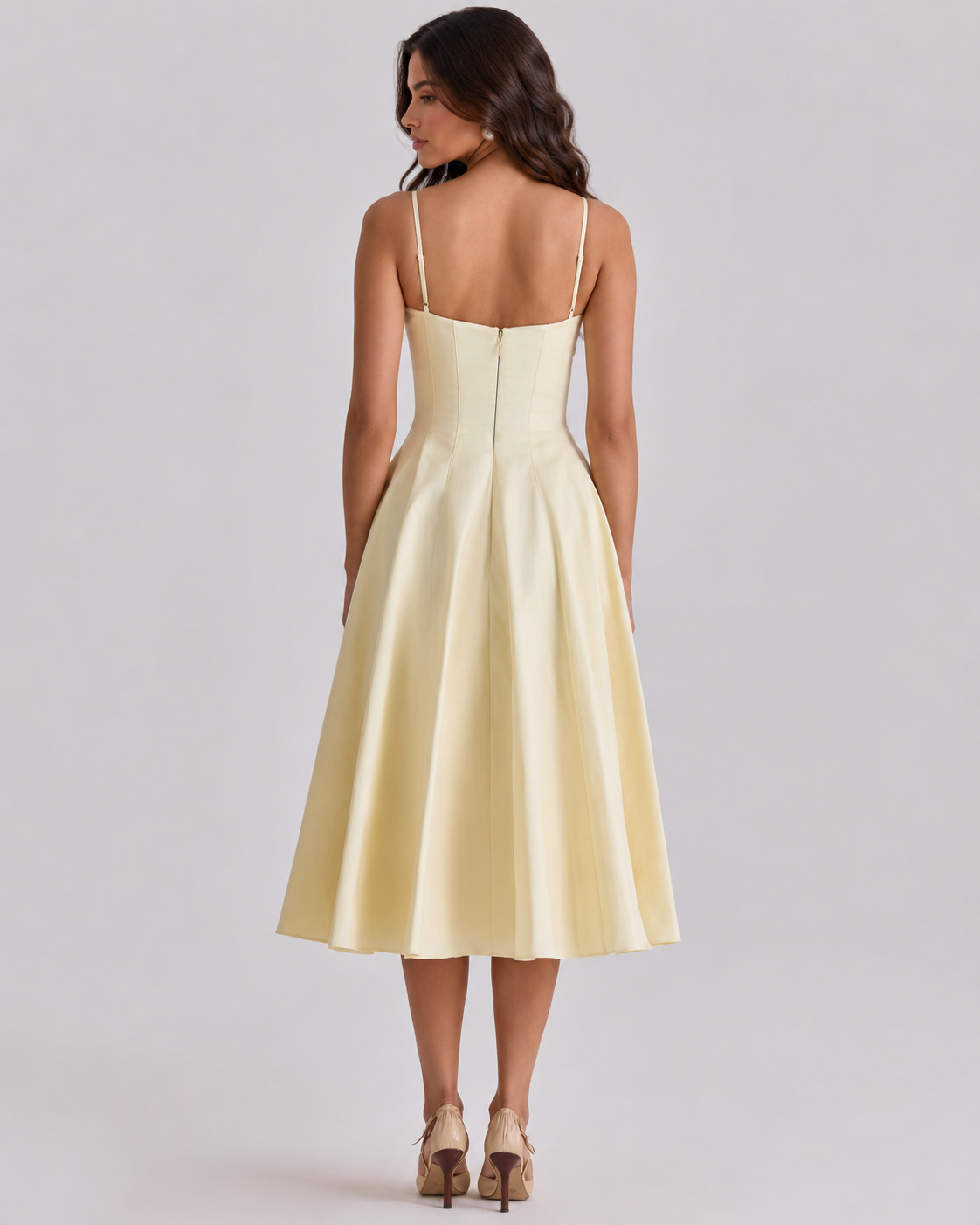 Lemon Pleated Midi Dress