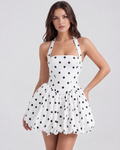 White Polka Dot Halter Bubble Mini Dress