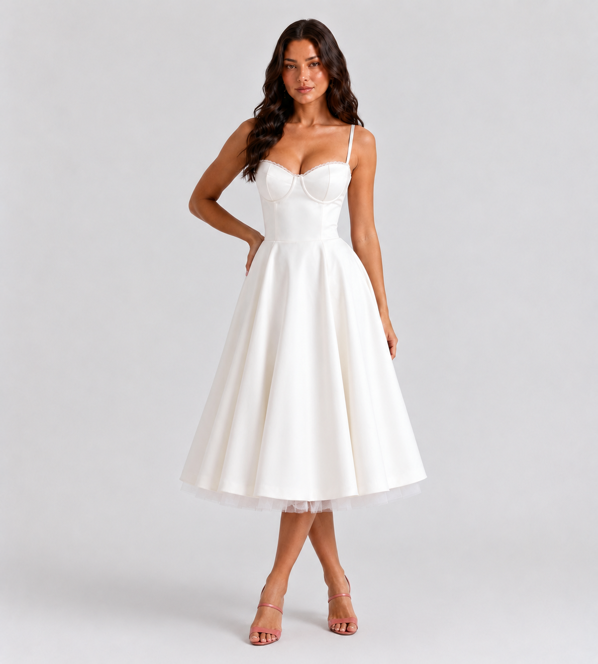 Corset Tulle Midi Dress with Pockets