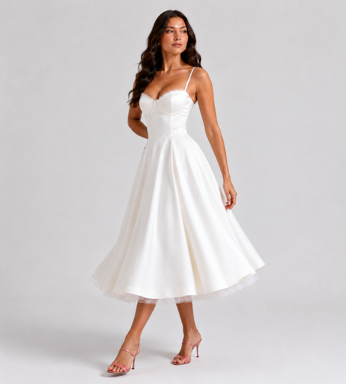 Corset Tulle Midi Dress with Pockets