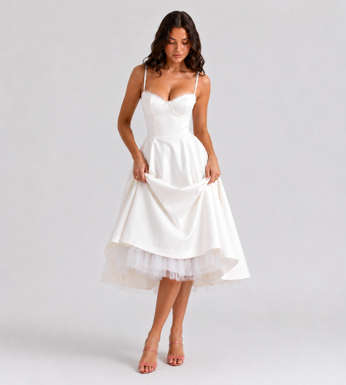 Corset Tulle Midi Dress with Pockets