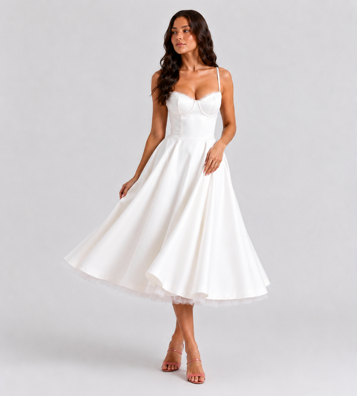 Corset Tulle Midi Dress with Pockets