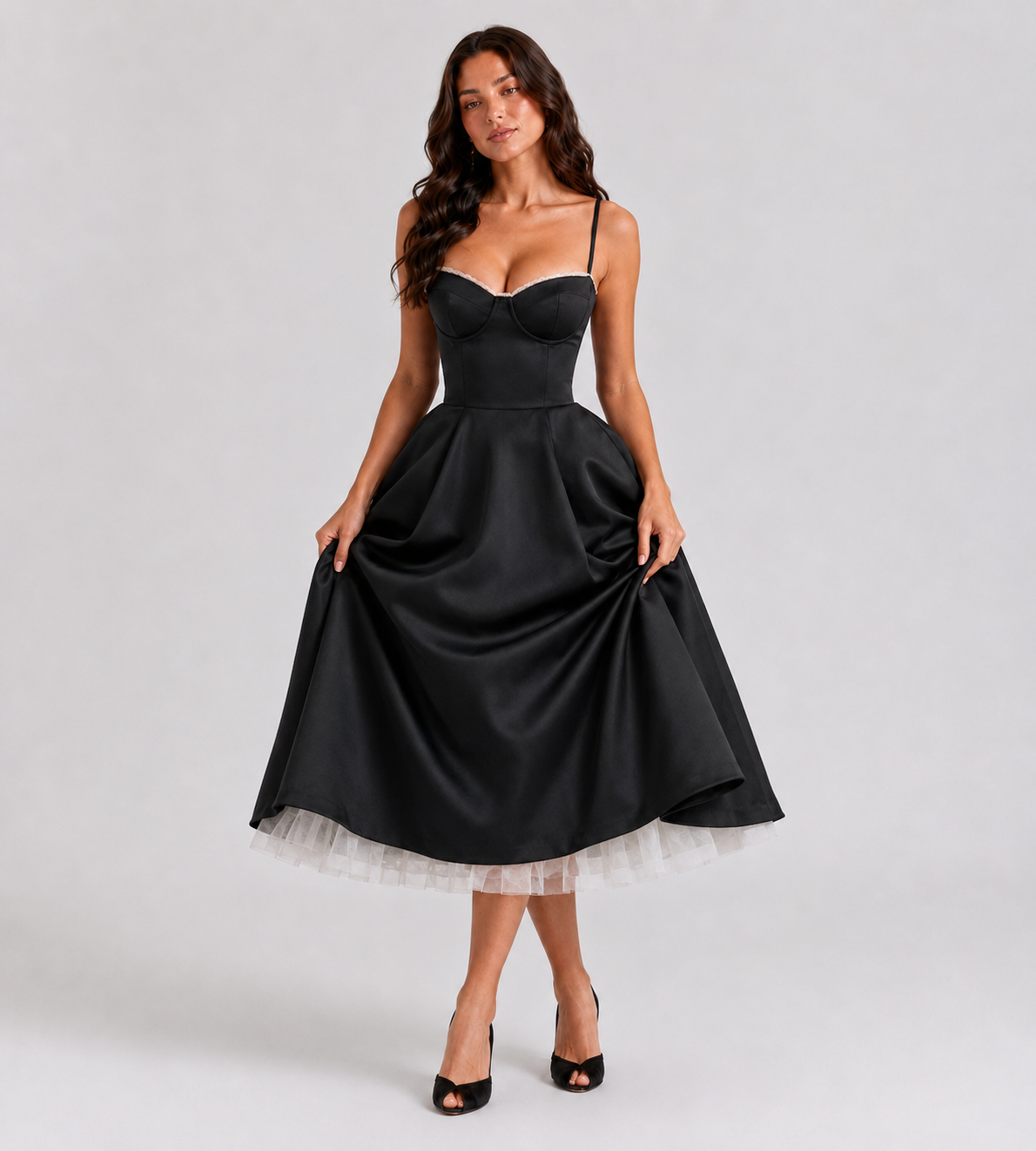 corset tulle dress midi Lace & Beads tulle corset midi dress in pink floral