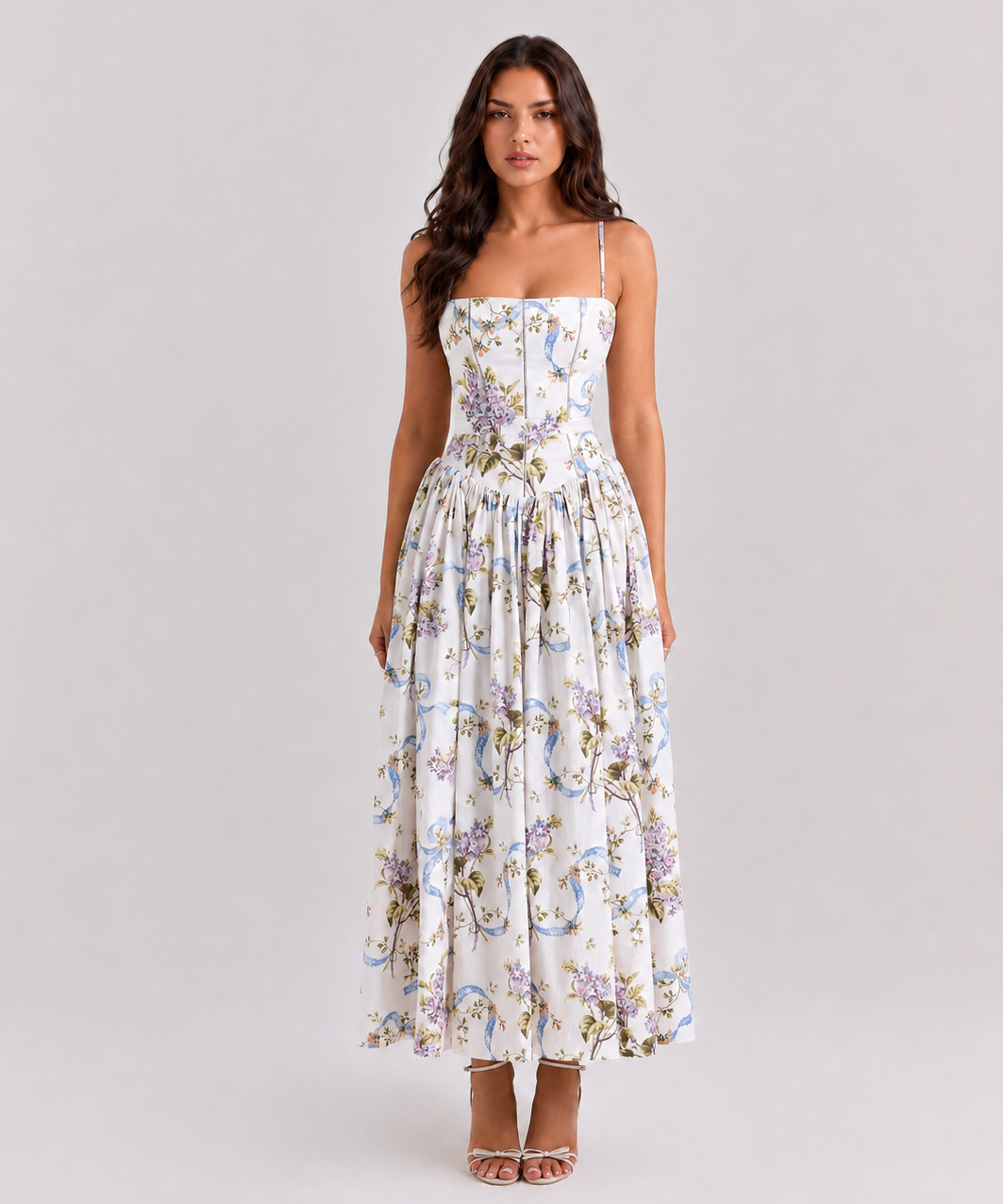 lilac garden party dress Faeriesty Elegant Light Purple Spaghetti Strap Maxi Dress, 3D Floral Decor, High Slit A-Line Hem, Suitable For Spring Wedding, Garden Party, Romantic Dinner
