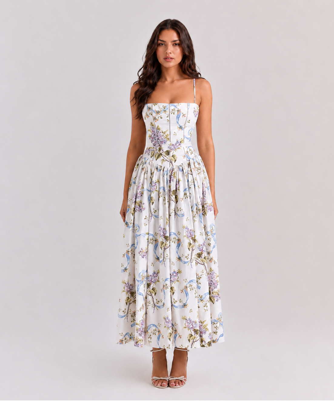 Elegant Lilac Garden Midi Dress