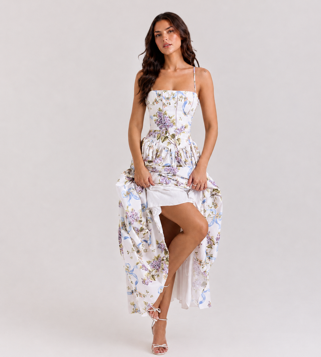 Elegant Lilac Garden Midi Dress