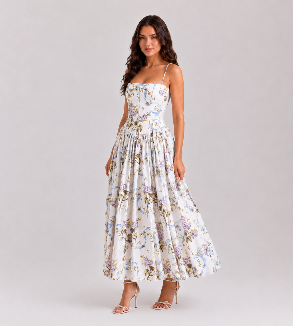 Elegant Lilac Garden Midi Dress