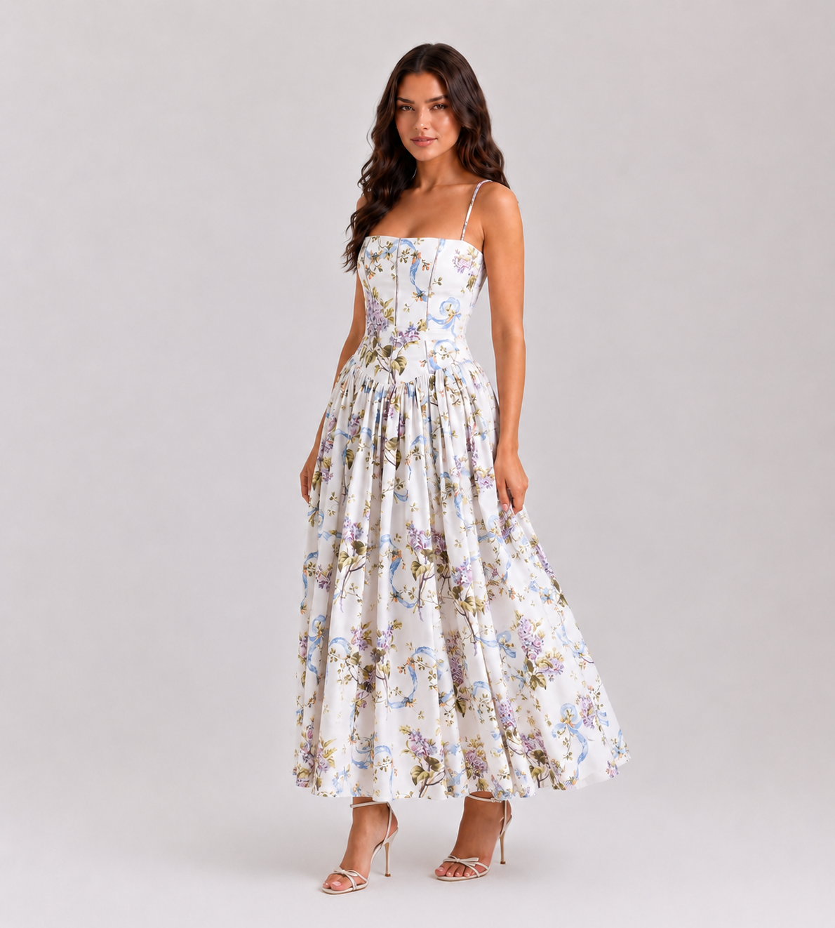 Elegant Lilac Garden Midi Dress