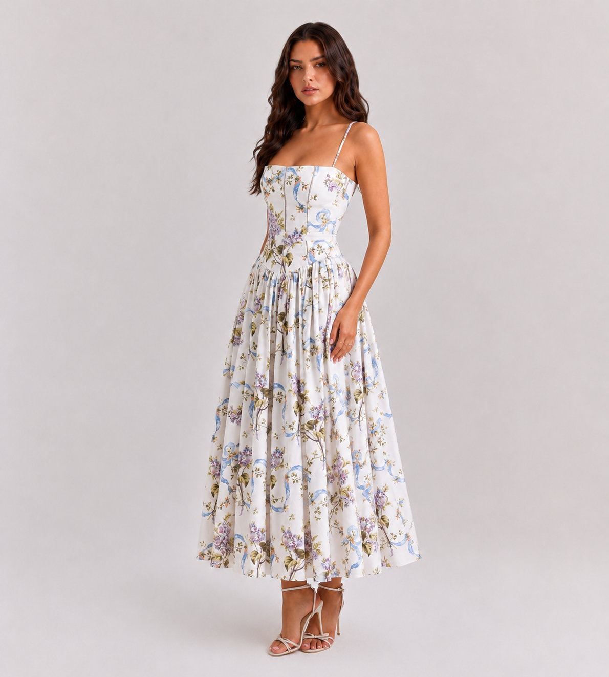 Elegant Lilac Garden Midi Dress