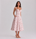 Vintage Pink Floral Corset Midi Dress