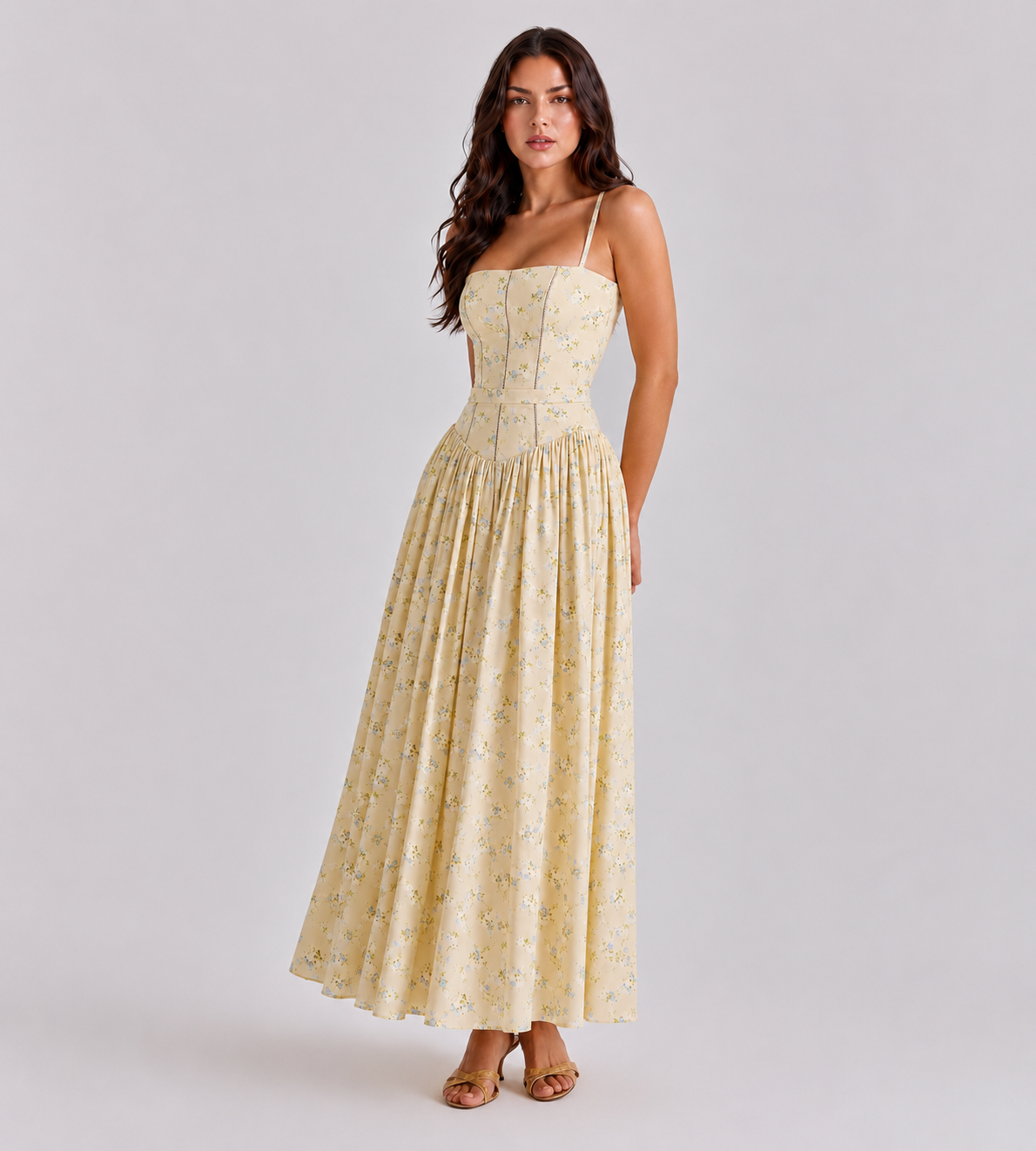 Summer Lemon Floral Midi Dress