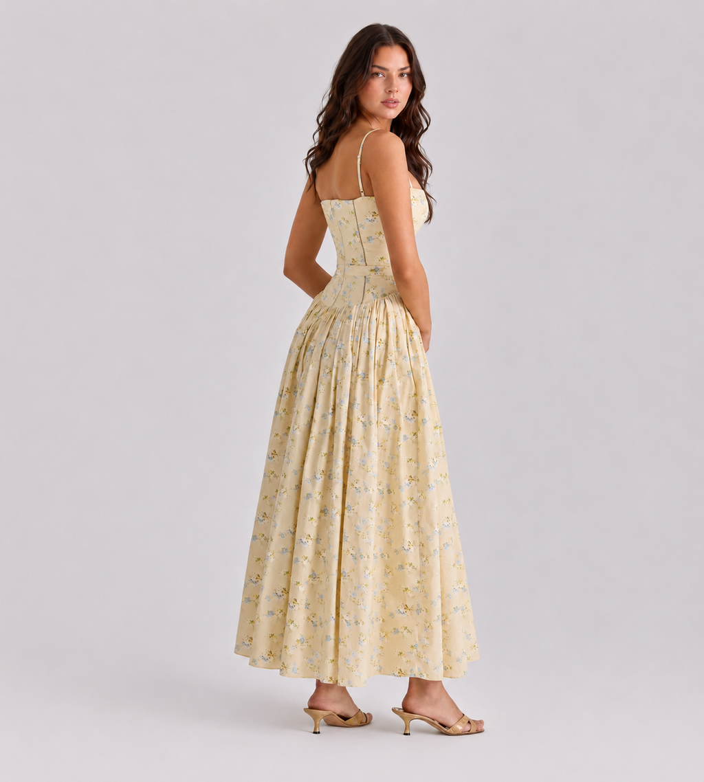 Summer Lemon Floral Midi Dress