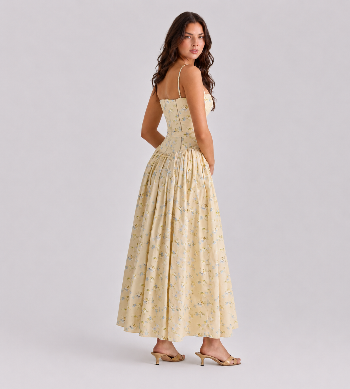 Summer Lemon Floral Midi Dress
