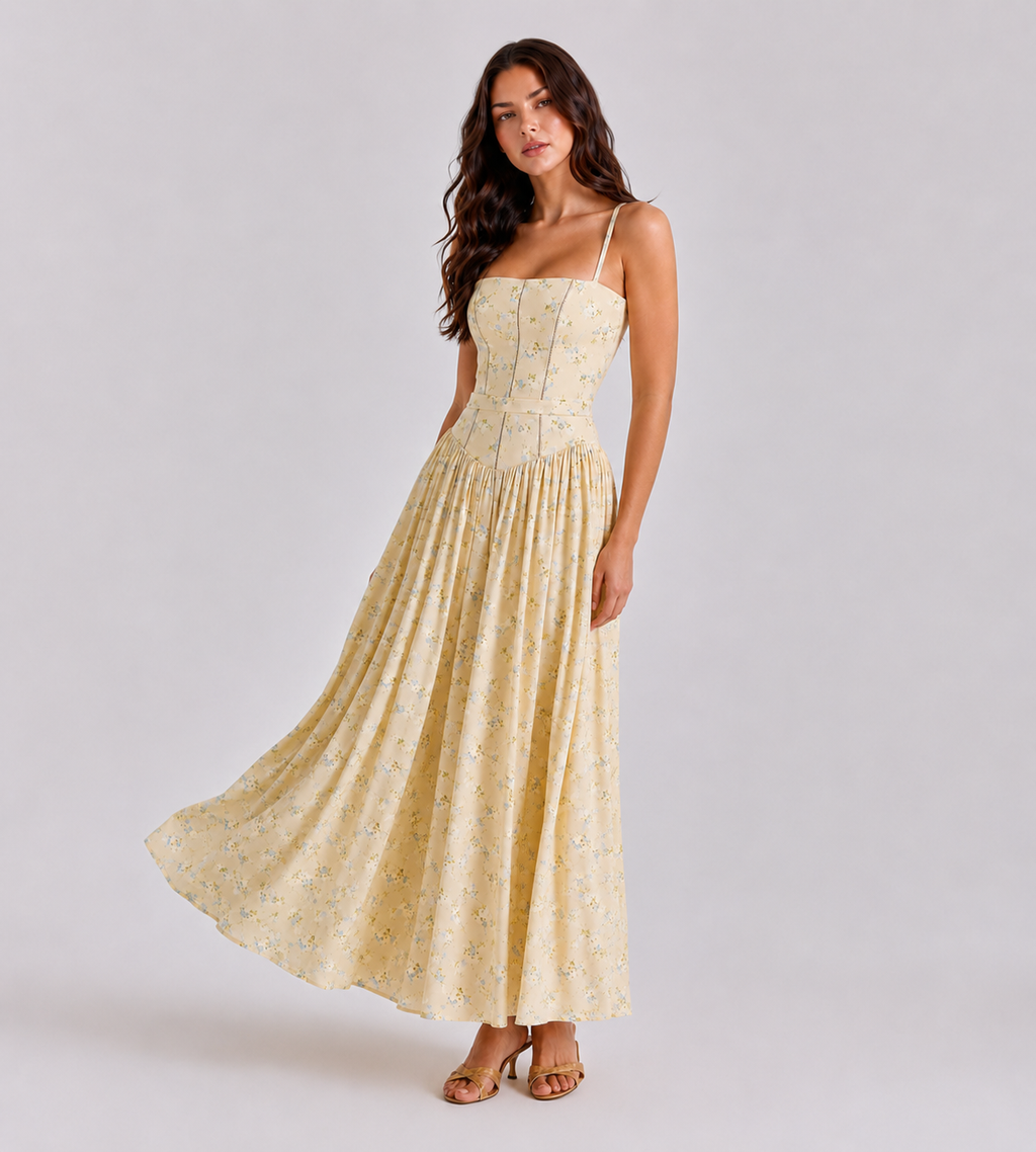 Summer Lemon Floral Midi Dress