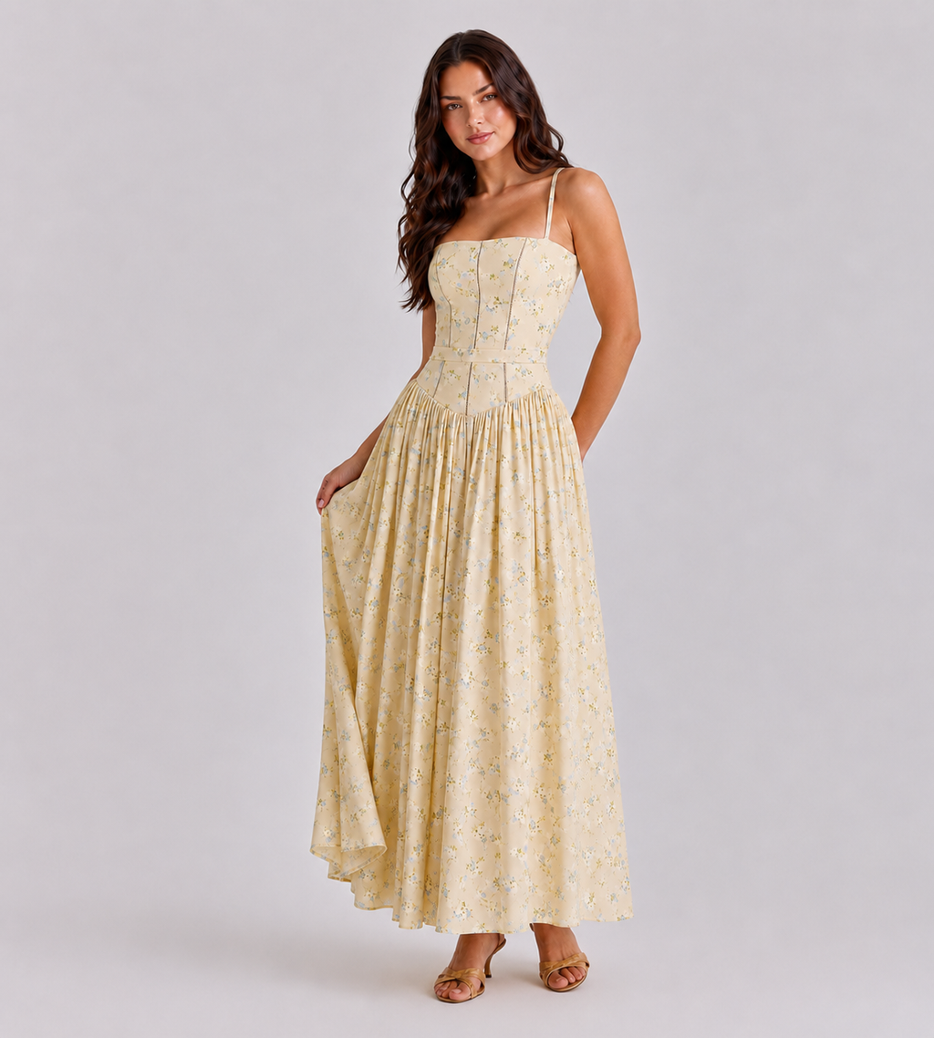 Summer Lemon Floral Midi Dress