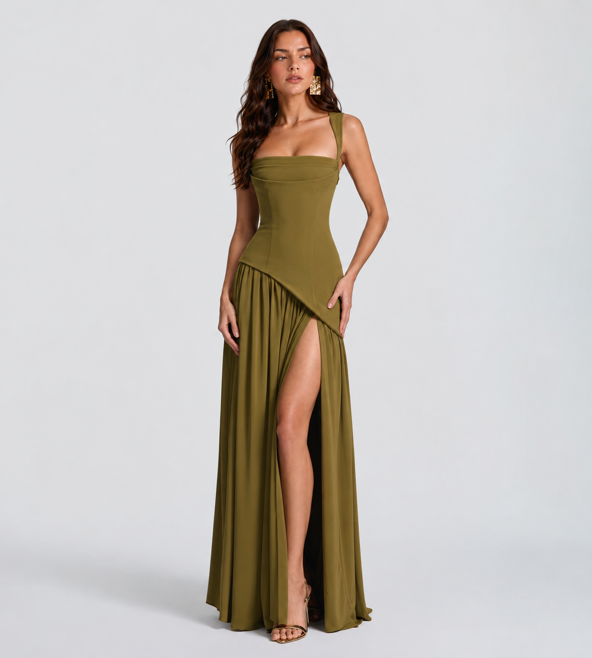 Draped Slit Maxi Dress
