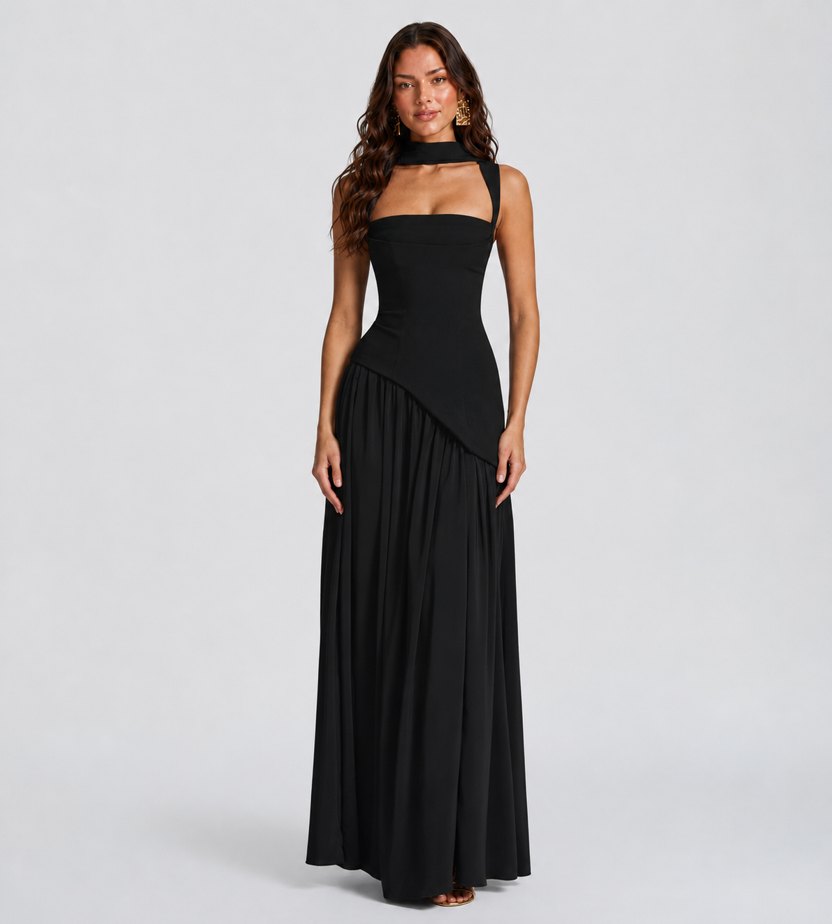 Draped Slit Maxi Dress