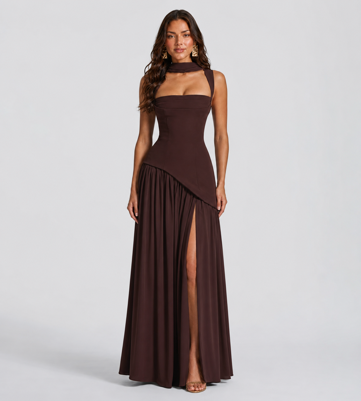Draped Slit Maxi Dress