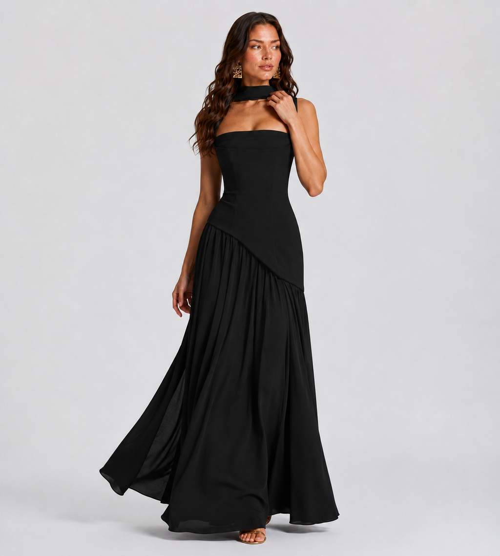 Draped Slit Maxi Dress