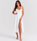 White Corset Midi Dress with Side Slit