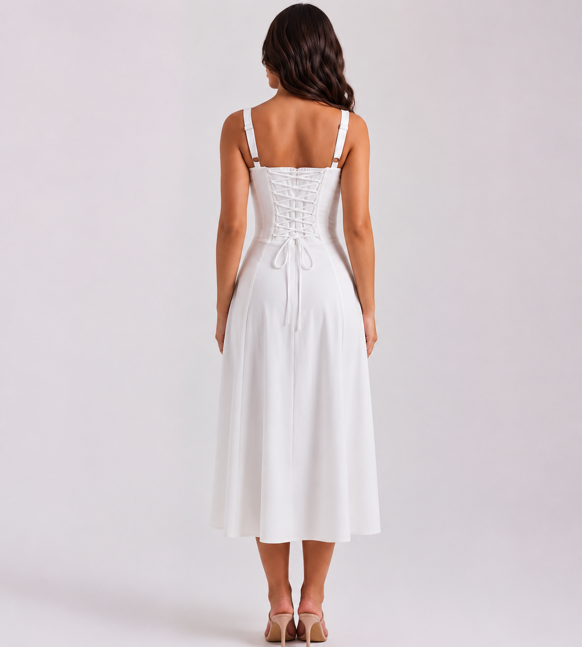 White Corset Midi Dress with Side Slit