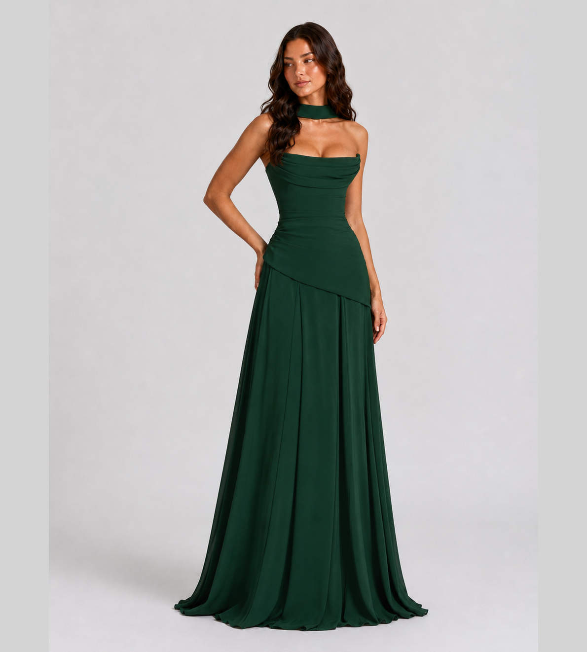 Strapless Scarf Drape Corset Maxi Dress