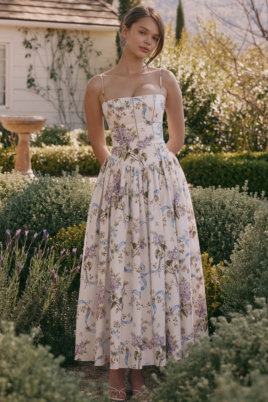 Elegant Lilac Garden Midi Dress